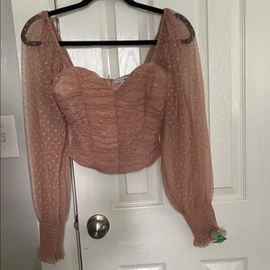 Fashion Nova Blush Sheer polka dot puff sleeve Blouse